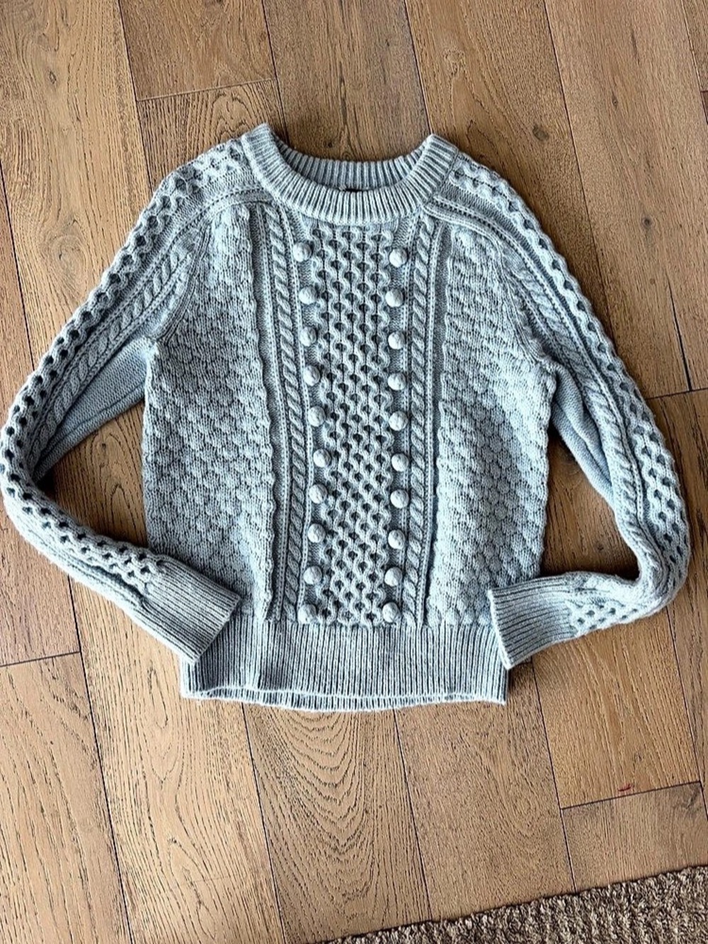 J.Crew Light Blue Bobble Cable Knit Wool Blend Crewneck Sweater Small S